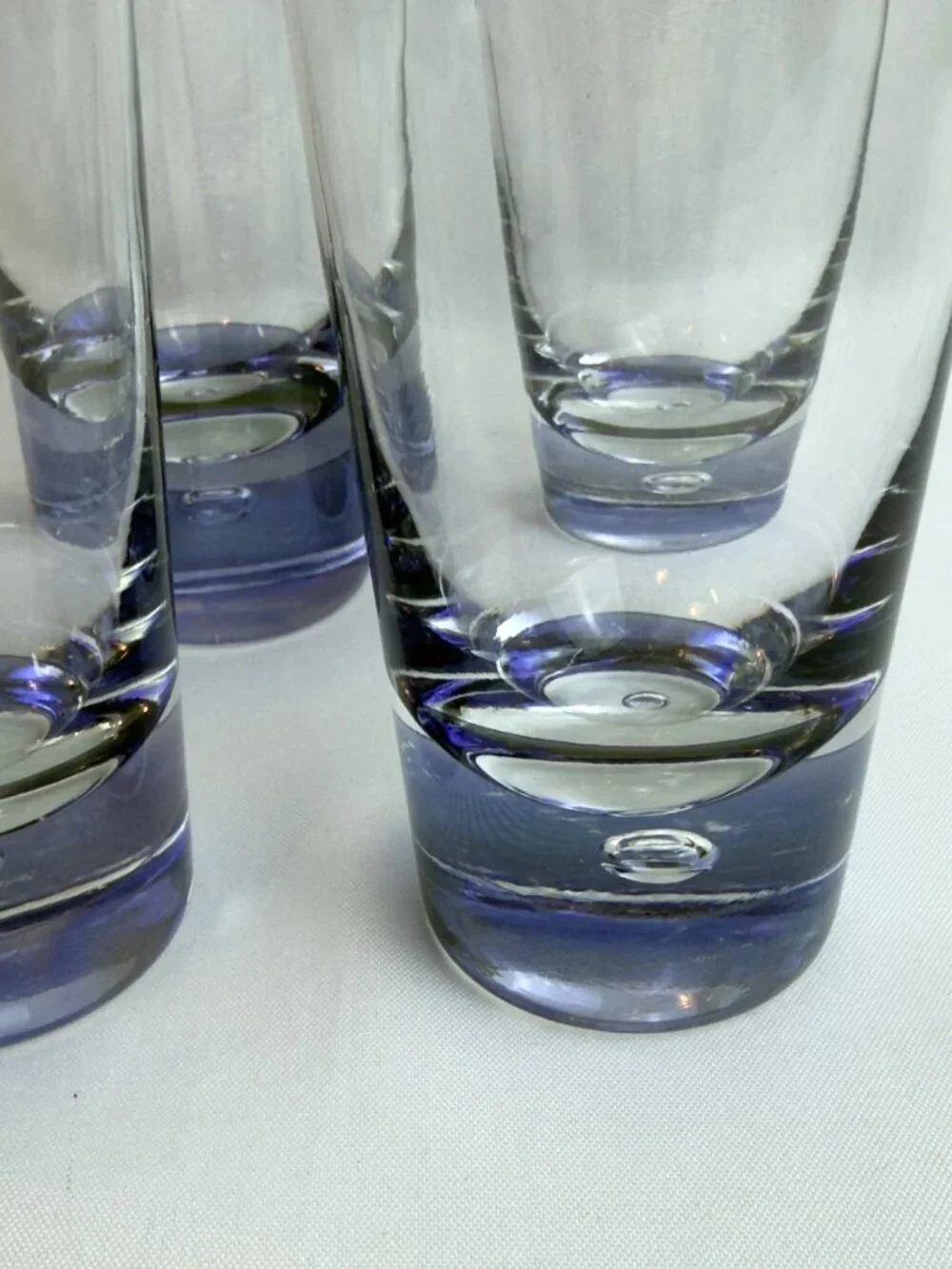 Handmade Polish Vintage Glass Tumblers 12 oz Blue/Purple Bubble Base Set of 4